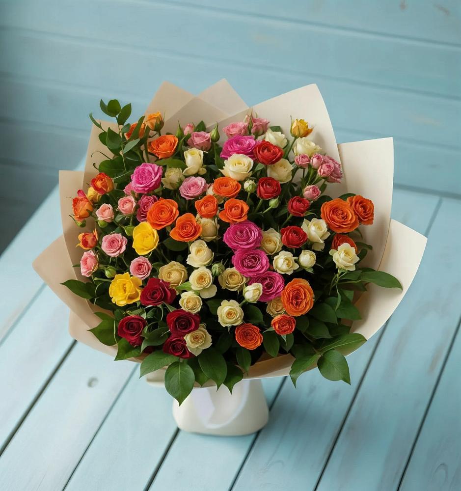 Букет Микс из разноцветных кустовых роз в Дзержинском