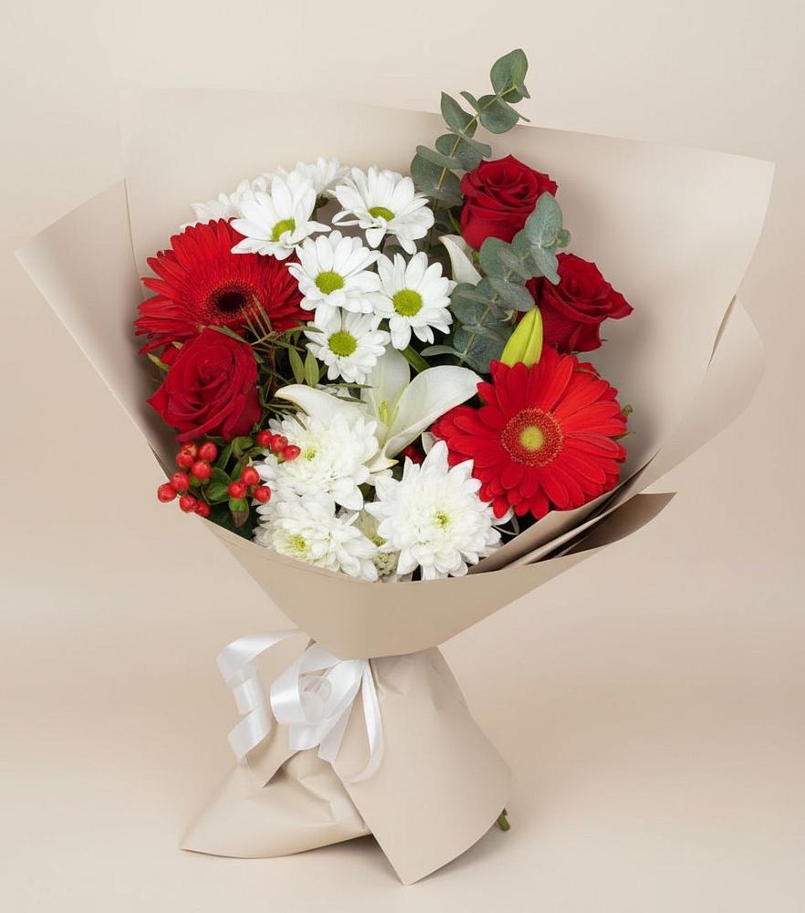 Букет цветов из: Розы, Хризантемы, Герберы и Лилии в Дзержинском